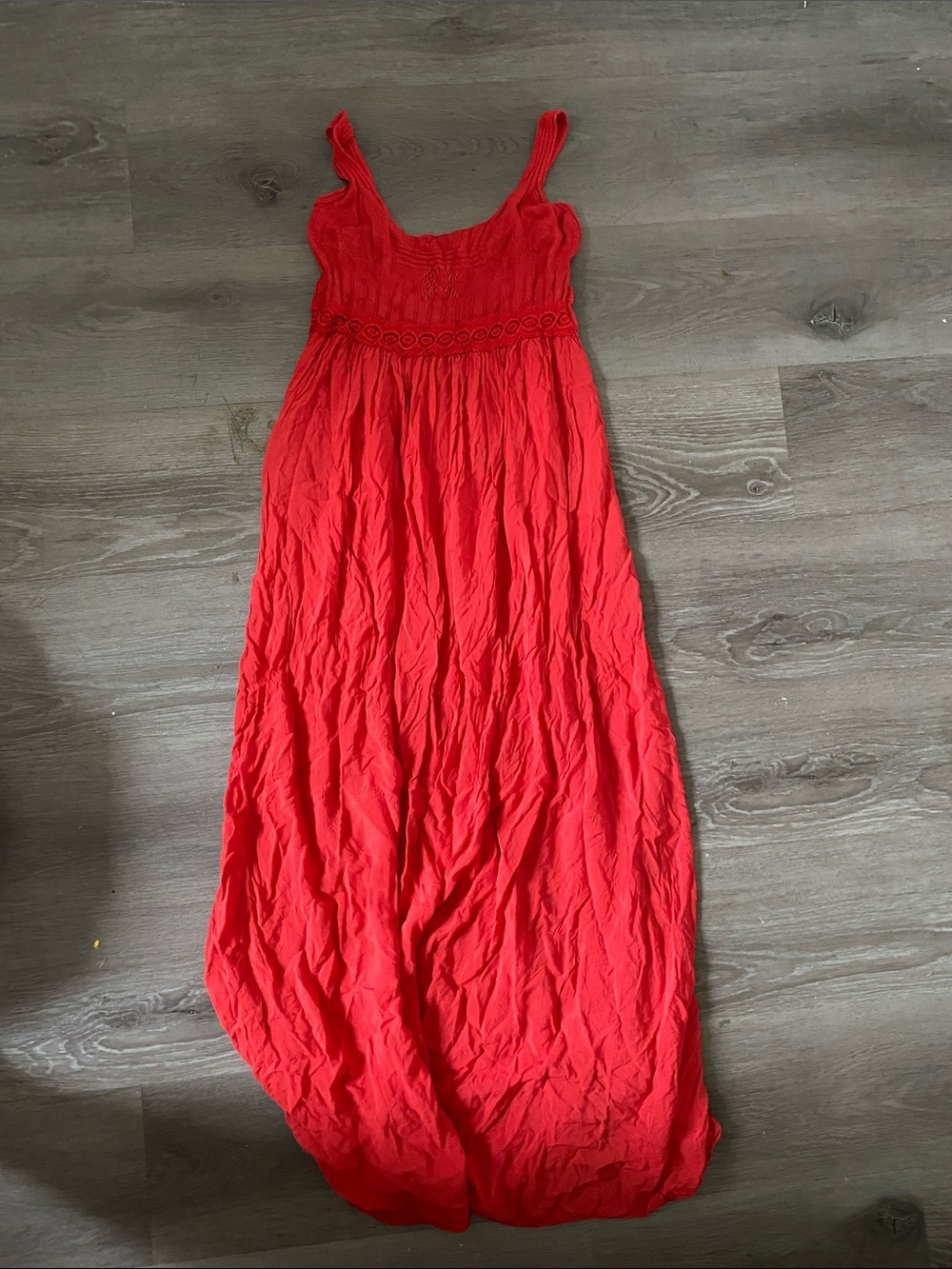 Red Sleeveless Maxi Dress with Smocked Bodice